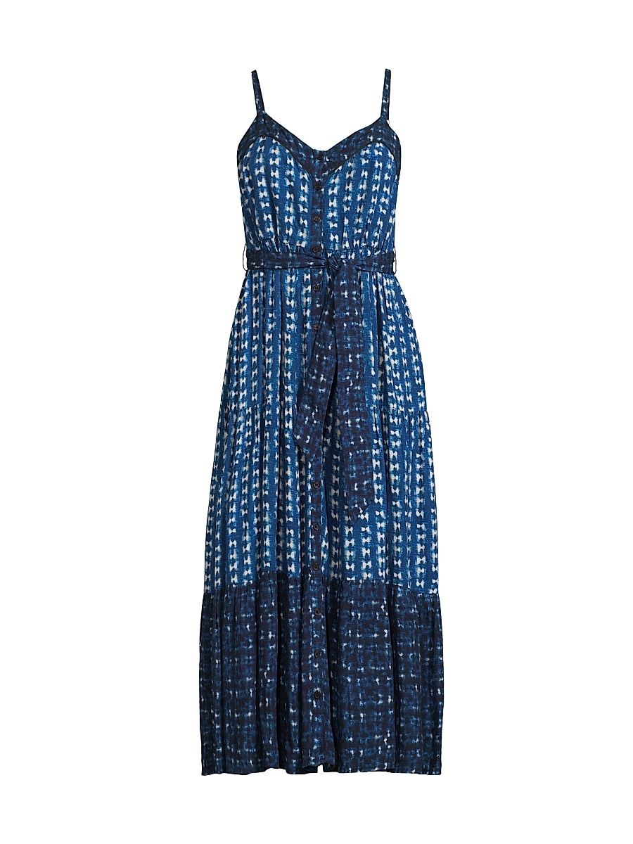 Women's Addyson Abstract Cotton-Blend Tie-Waist Midi-Dress - Denim Tides - Size XL