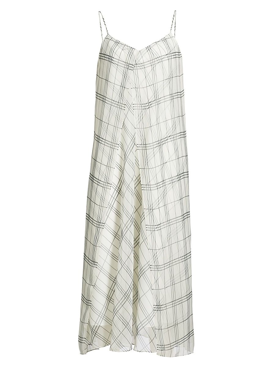 Women's Fenced Plaid Paneled Midi-Dress - Off White Grey - Size Small