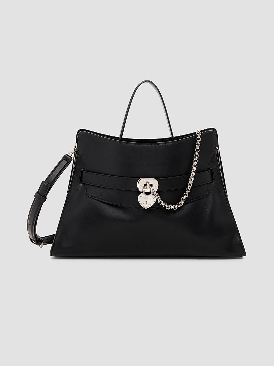 Women's Locke Leather Top Handle Bag - Black Silver