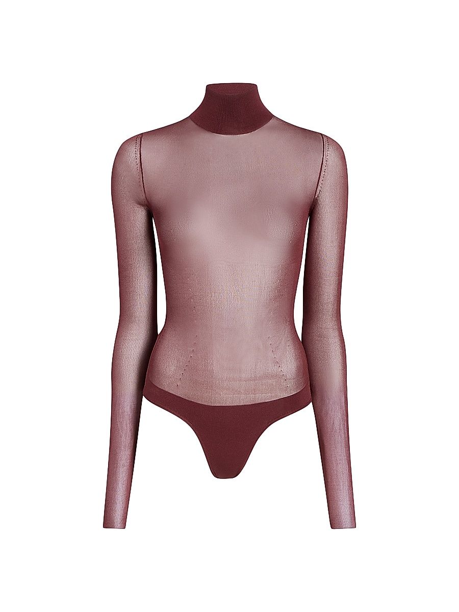 Women's Tallin Sheer Turtleneck Bodysuit - Oxblood - Size Large