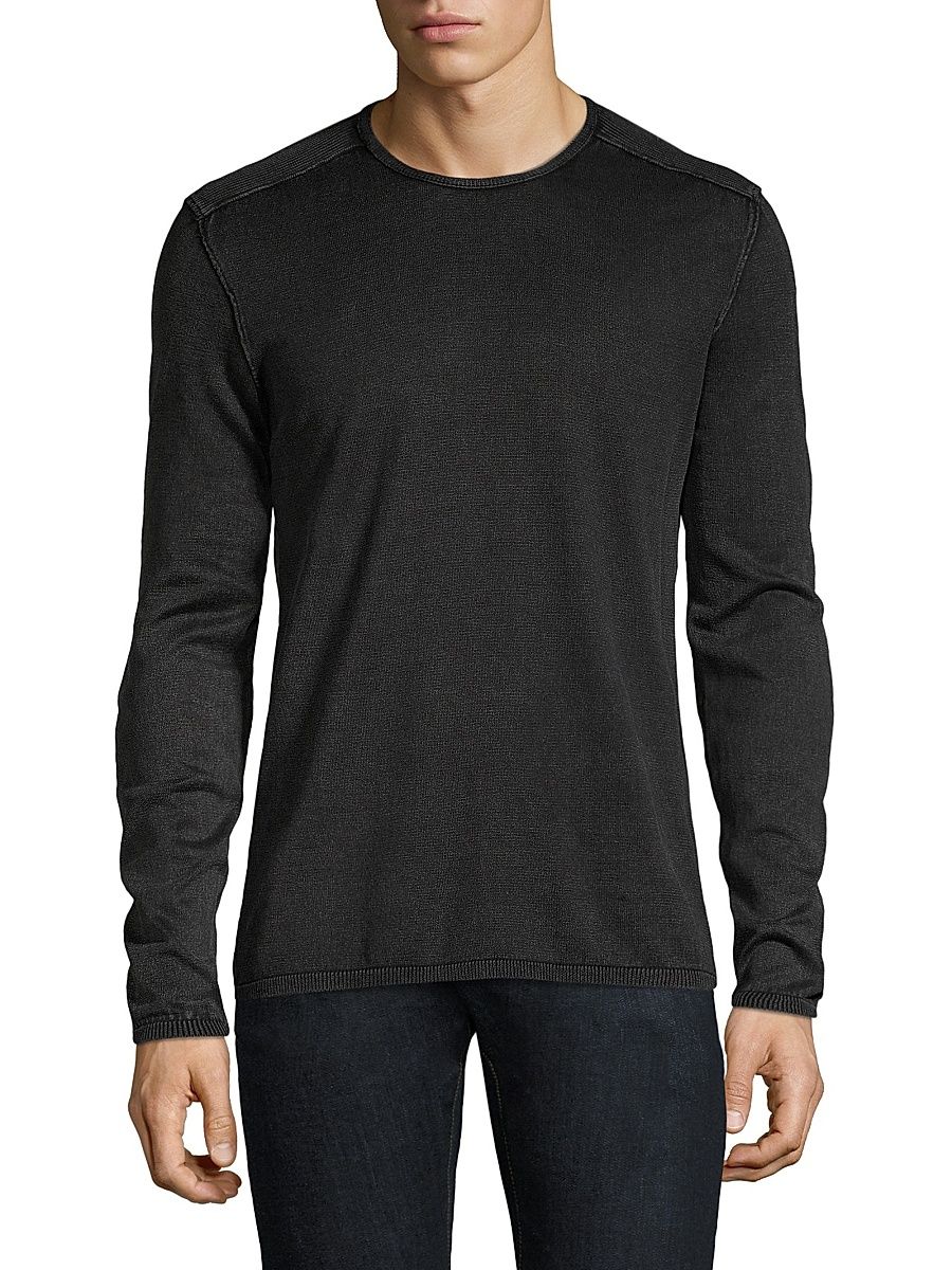 Men's Cotton Crewneck Pullover - Black - Size Small