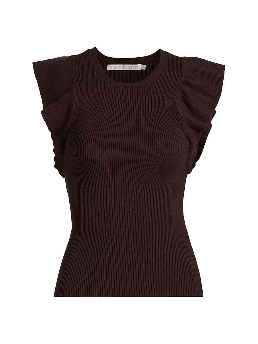 Women's Rory Knitted Flutter-Sleeve Top - Java - Size XL