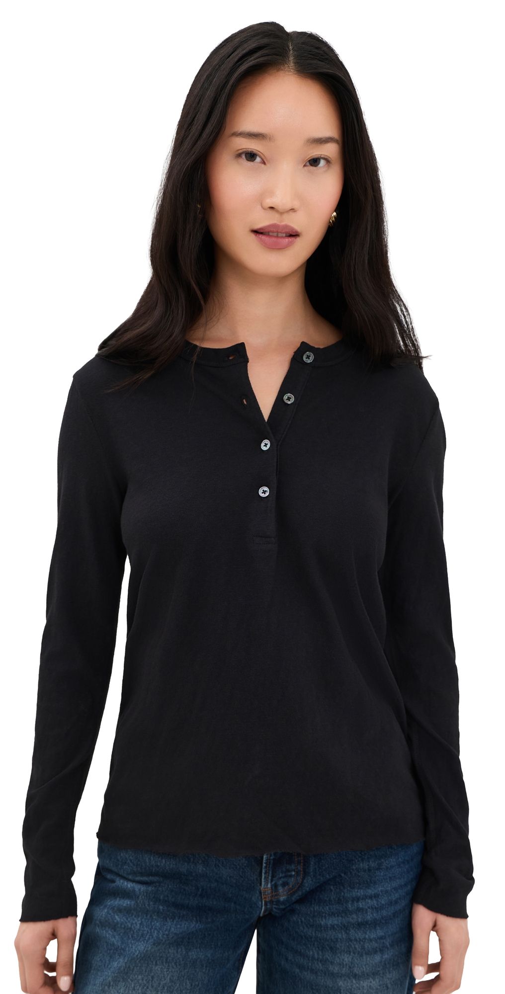 James Perse Slub Jersey Tunic Henley Black 4