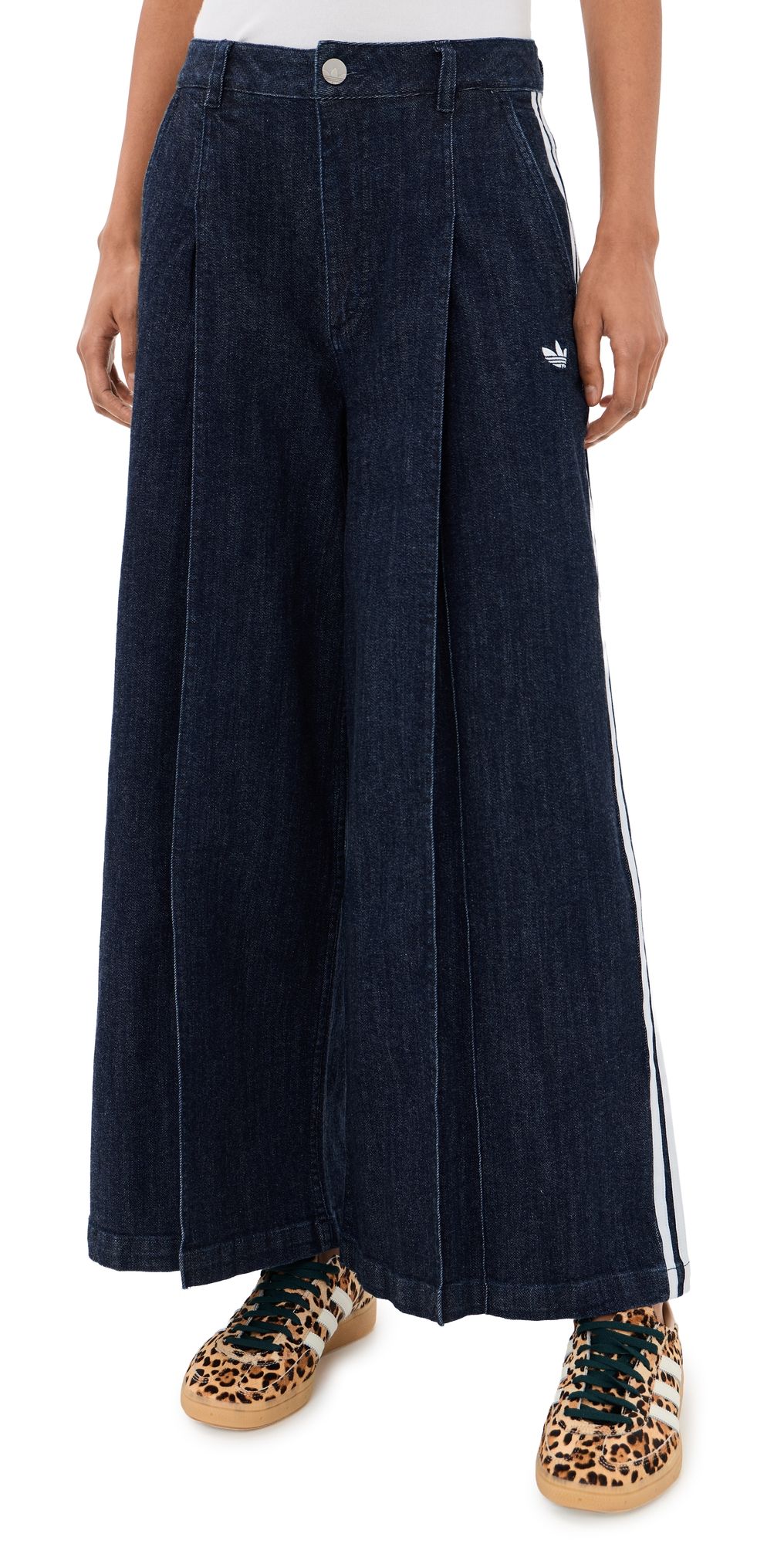 adidas Denim Pleats Wide Leg Pants Indigo Wash 26