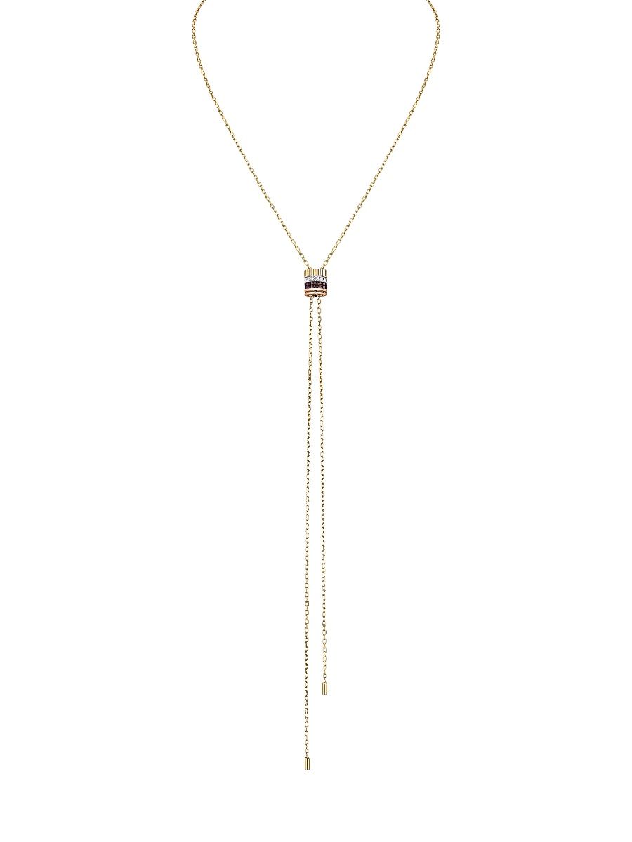 Women's Quatre Classique 18K Tri-Tone Gold, Brown PVD & Diamond Pendant Bolo Necklace - Yellow White Pink Gold