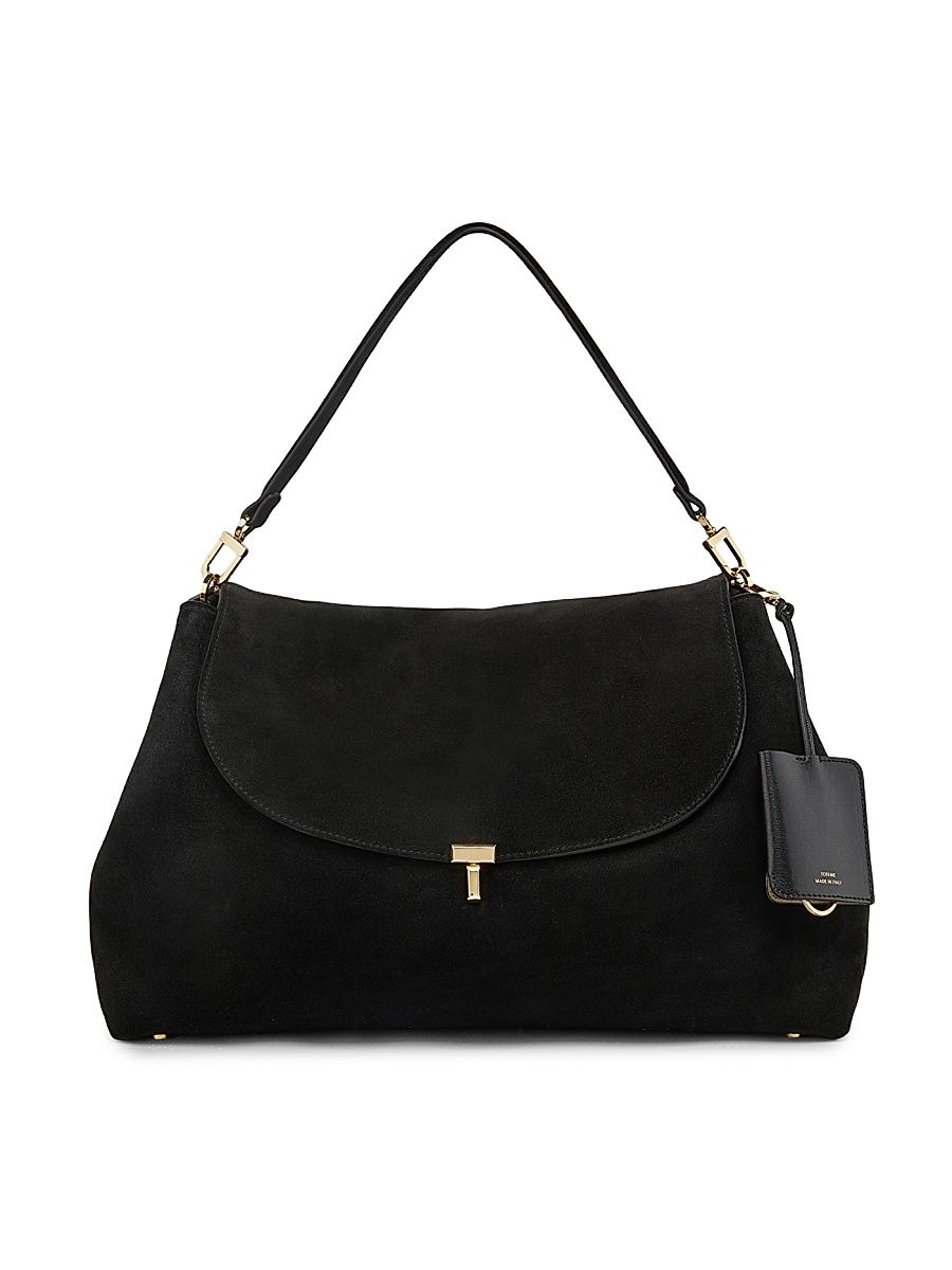 Women's T-Lock Suede Satchel - Black