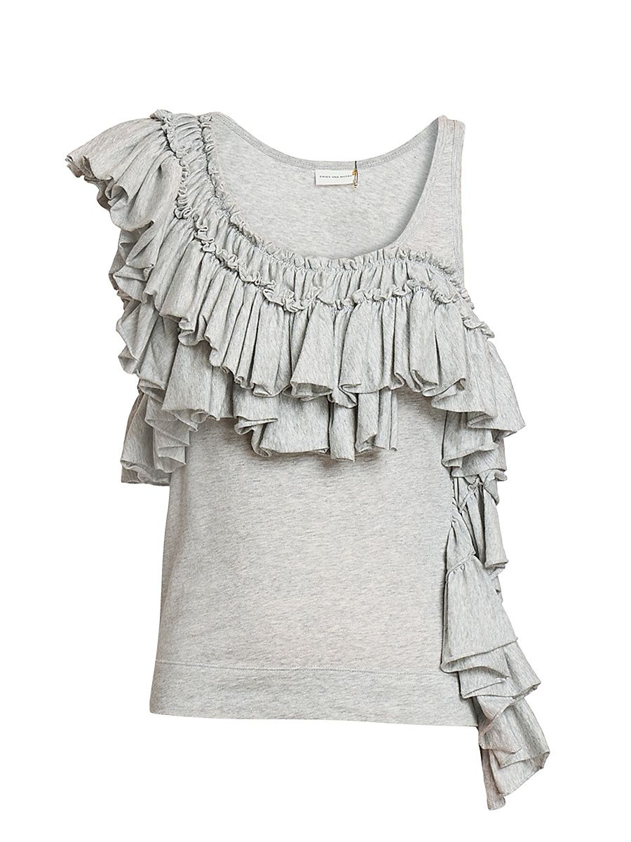 Women's Humza Ruffle-Trim Tank - Grey Melange - Size Large