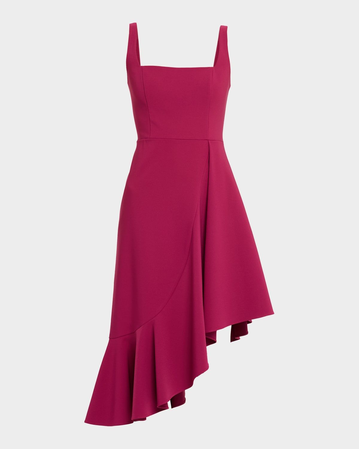 Sleeveless High-Low Ruffle Crepe Midi Dress