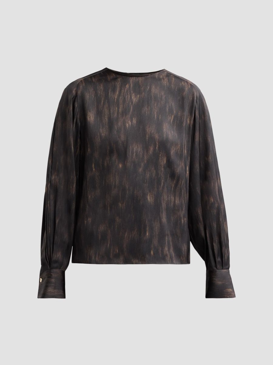 Vince Women's Spotted Tie-Detail Long-Sleeve Top - Cinderwood - Size XXS