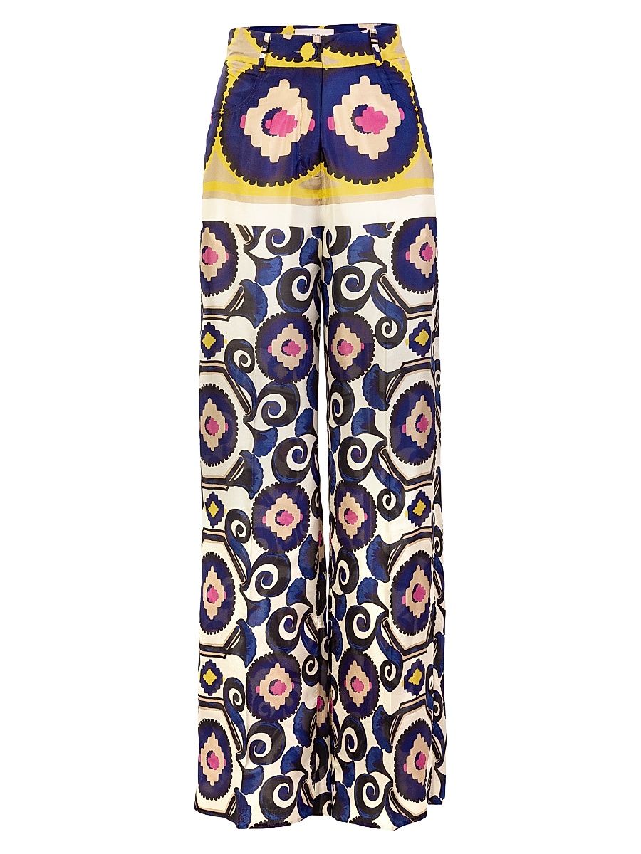 Women's Emine Mosaic Print Silk Pants - Yellow Mosaic - Size Large