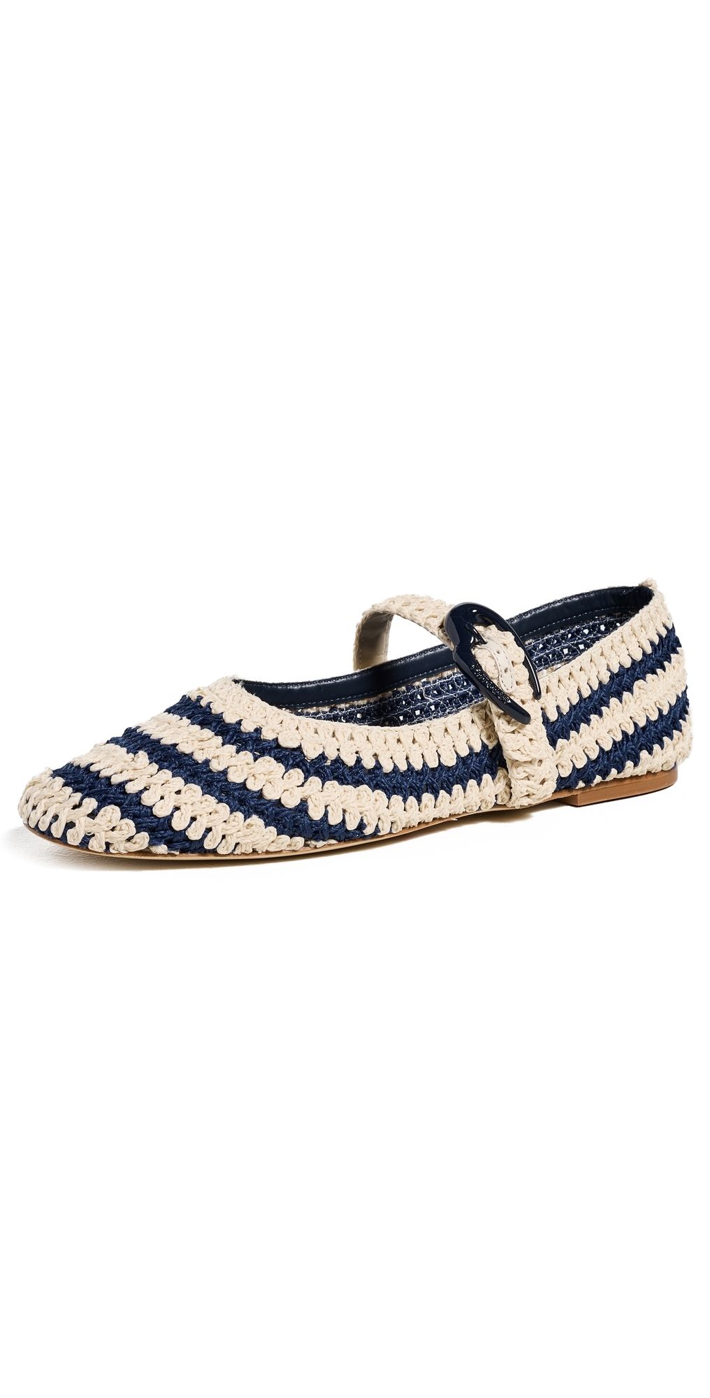 Larroudé Verona Crochet Flats Navy and Ivory Crochet 8.5