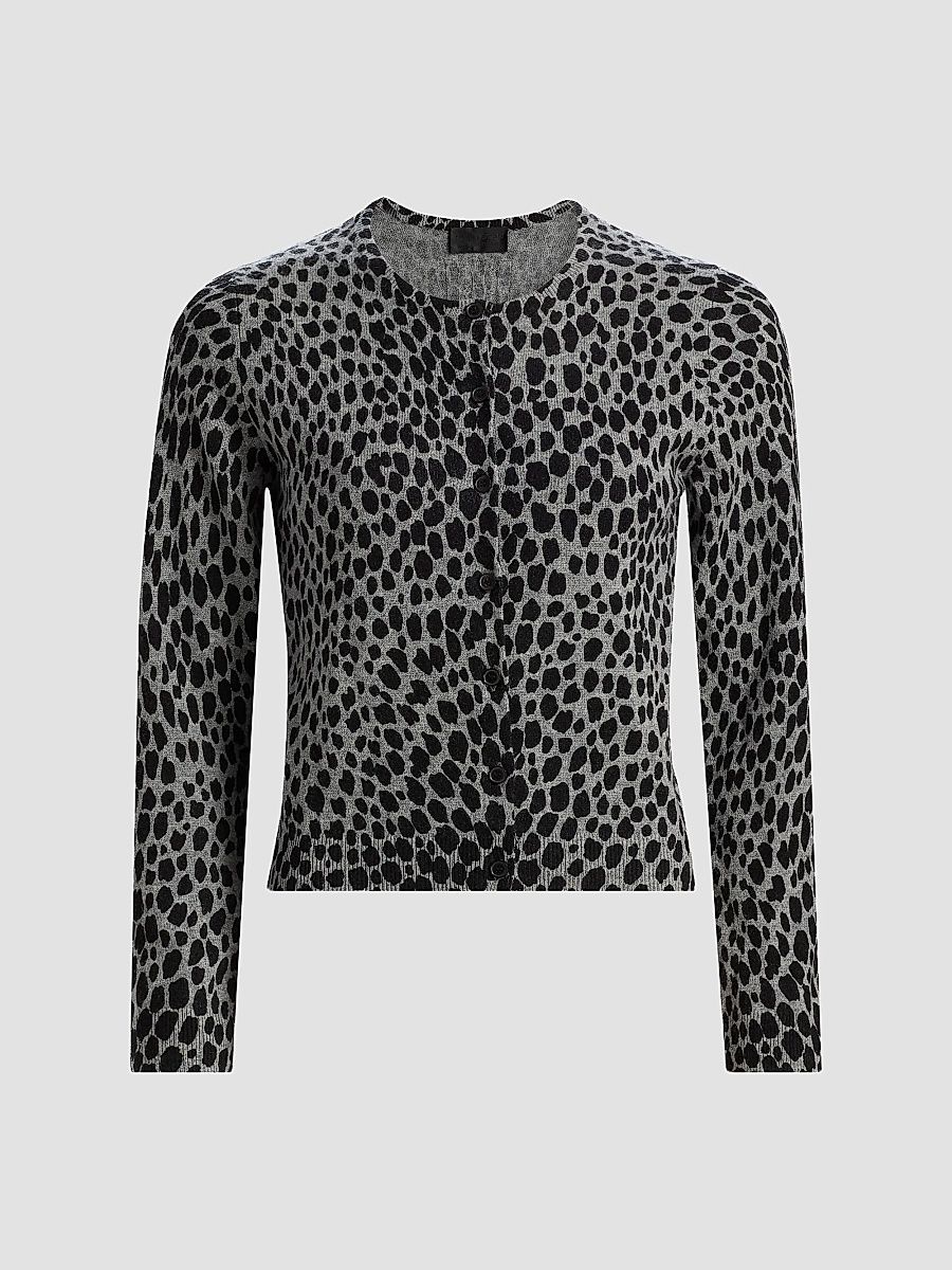 Nili Lotan Women's Keelah Animal-Print Cashmere Cardigan - Pebble Grey Heather Black - Size XS