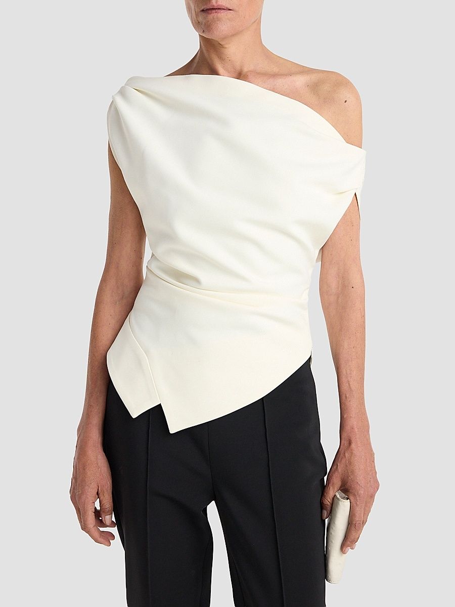 Women's One-Shoulder Drape Top - Off White - Size 12
