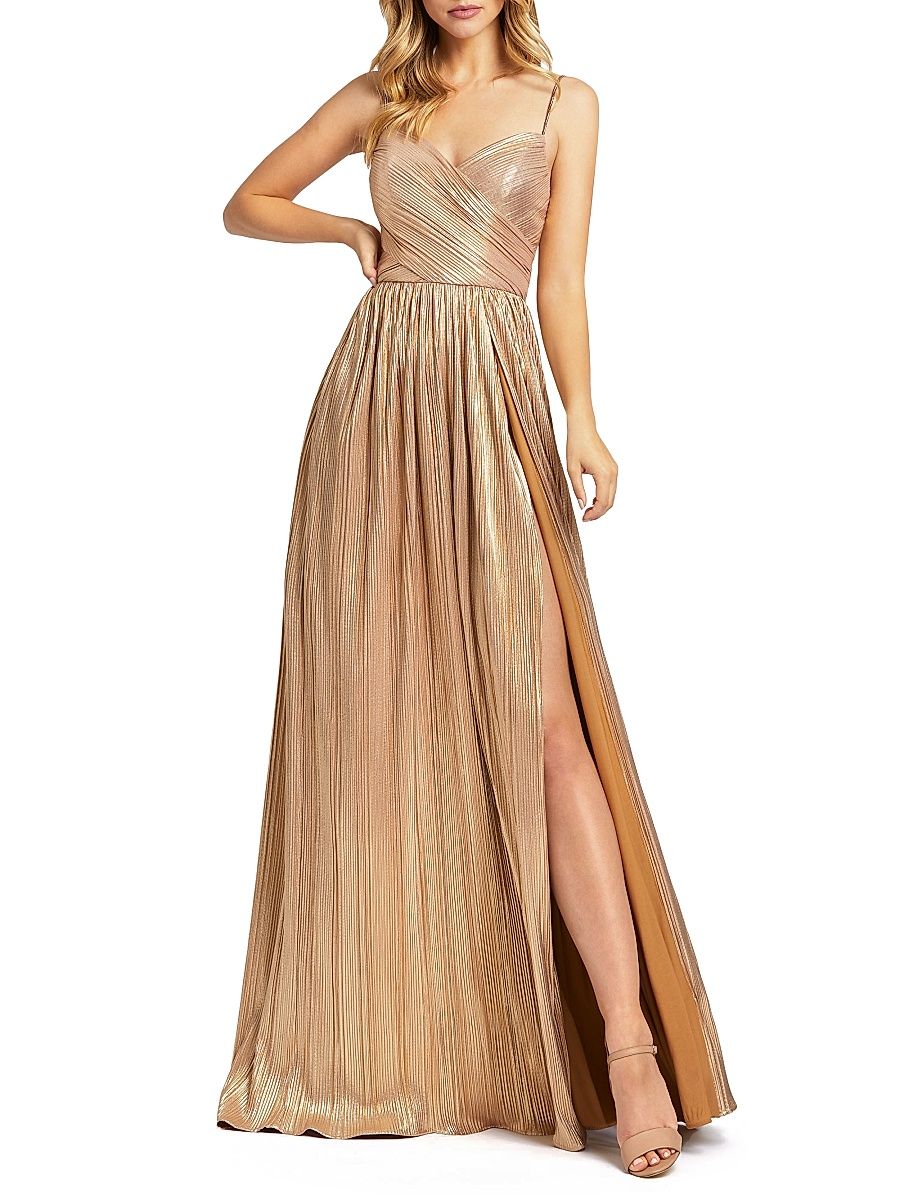 Women's Metallic Ruched A-Line Gown - Gold - Size 4