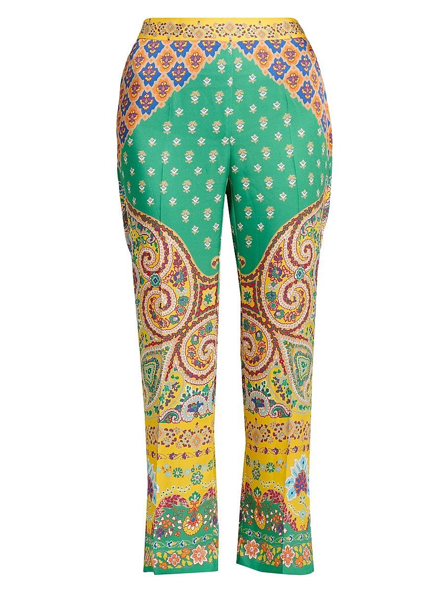 Women's Paisley Bootcut Trousers - Printed Green Base - Size 12