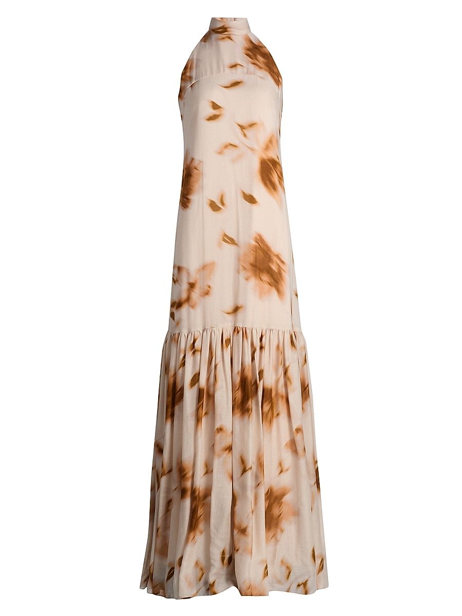 Women's Printed Dropped-Waist Maxi Dress - Gold Multi - Size 16