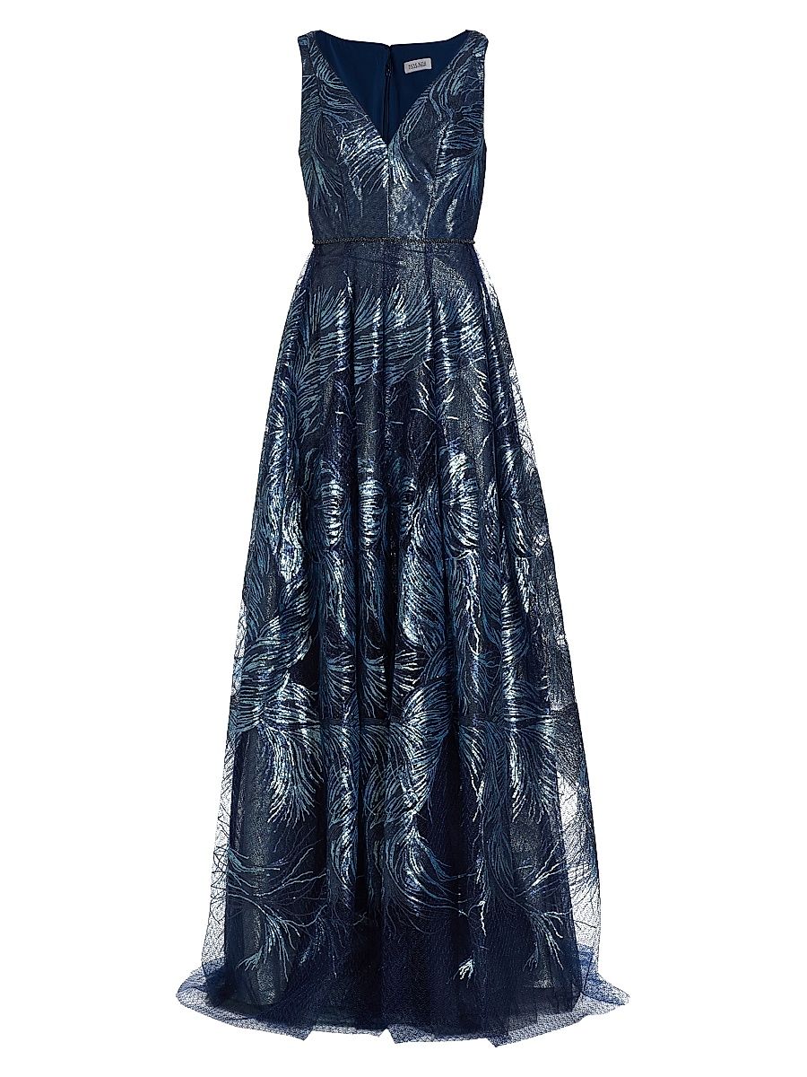 Women's Feather Jacquard Fit-&-Flare Gown - Size 16