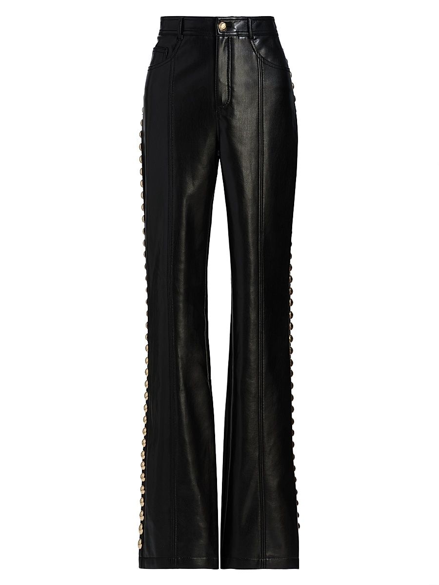 Women's Shailene Studded Faux Leather Pants - Black Gold - Size 12