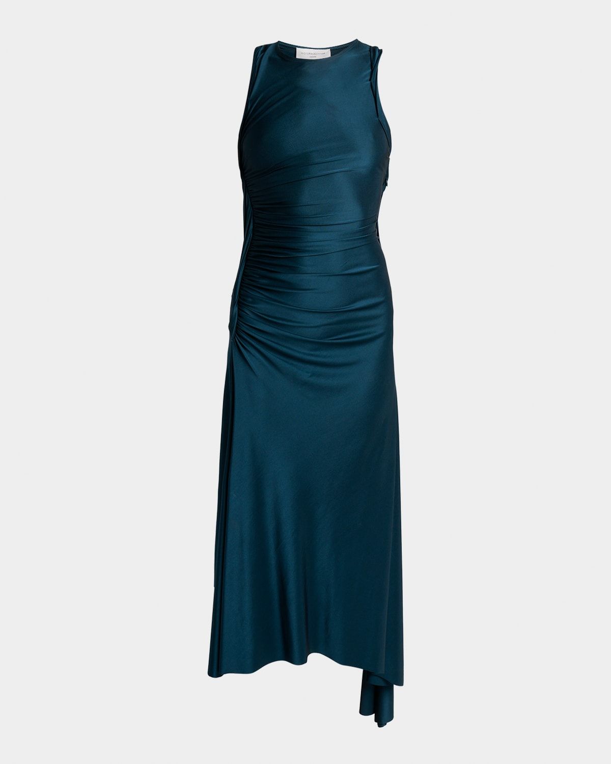 Sleeveless Twisted-Trim Satin Midi Dress