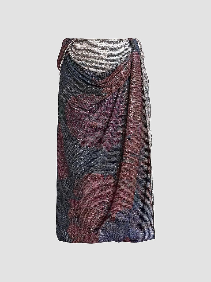 Women's Sequined Draped Midi Skirt - Blue Burgundy - Size 10