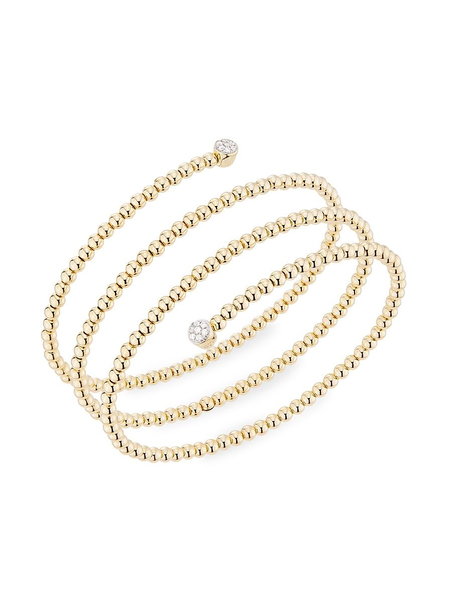 Women's 14K Yellow Gold & 0.1 TCW Diamond Beaded Bypass Bangle - Gold