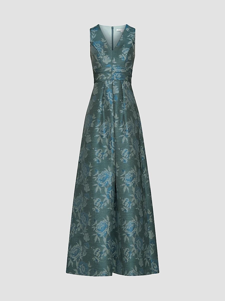 Women's Cameron Floral A-Line Gown - Deep Teal Multi - Size 16