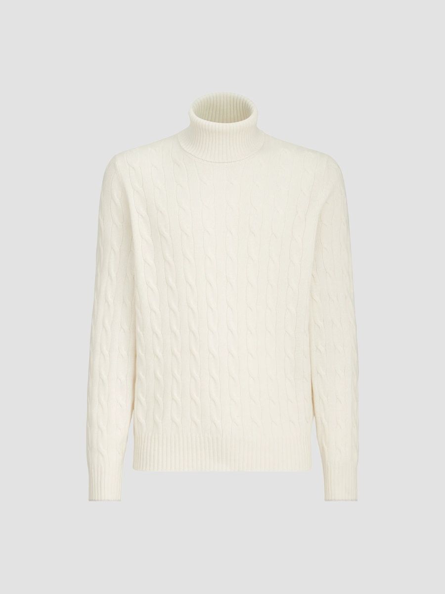Brunello Cucinelli Men's Cashmere Cable Knit Turtleneck Sweater - Panama - Size 48