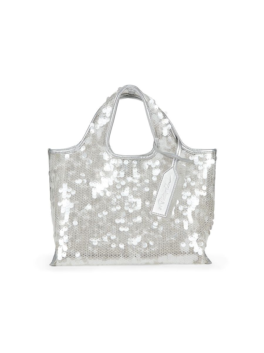 Women's Mini Mesh-Sequined Market Tote Bag - Silver