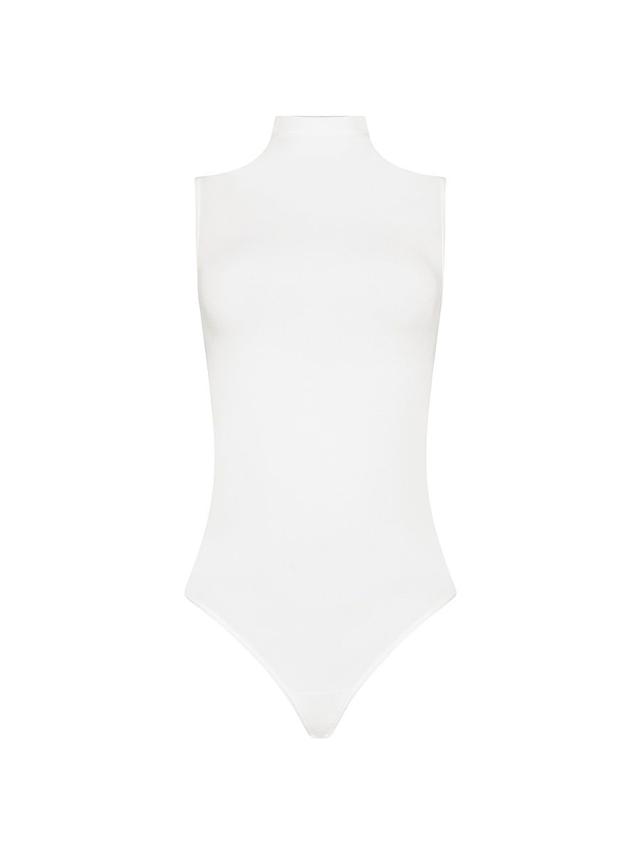 Women's Mock Turtleneck Sleeveless Bodysuit - White - Size Large
