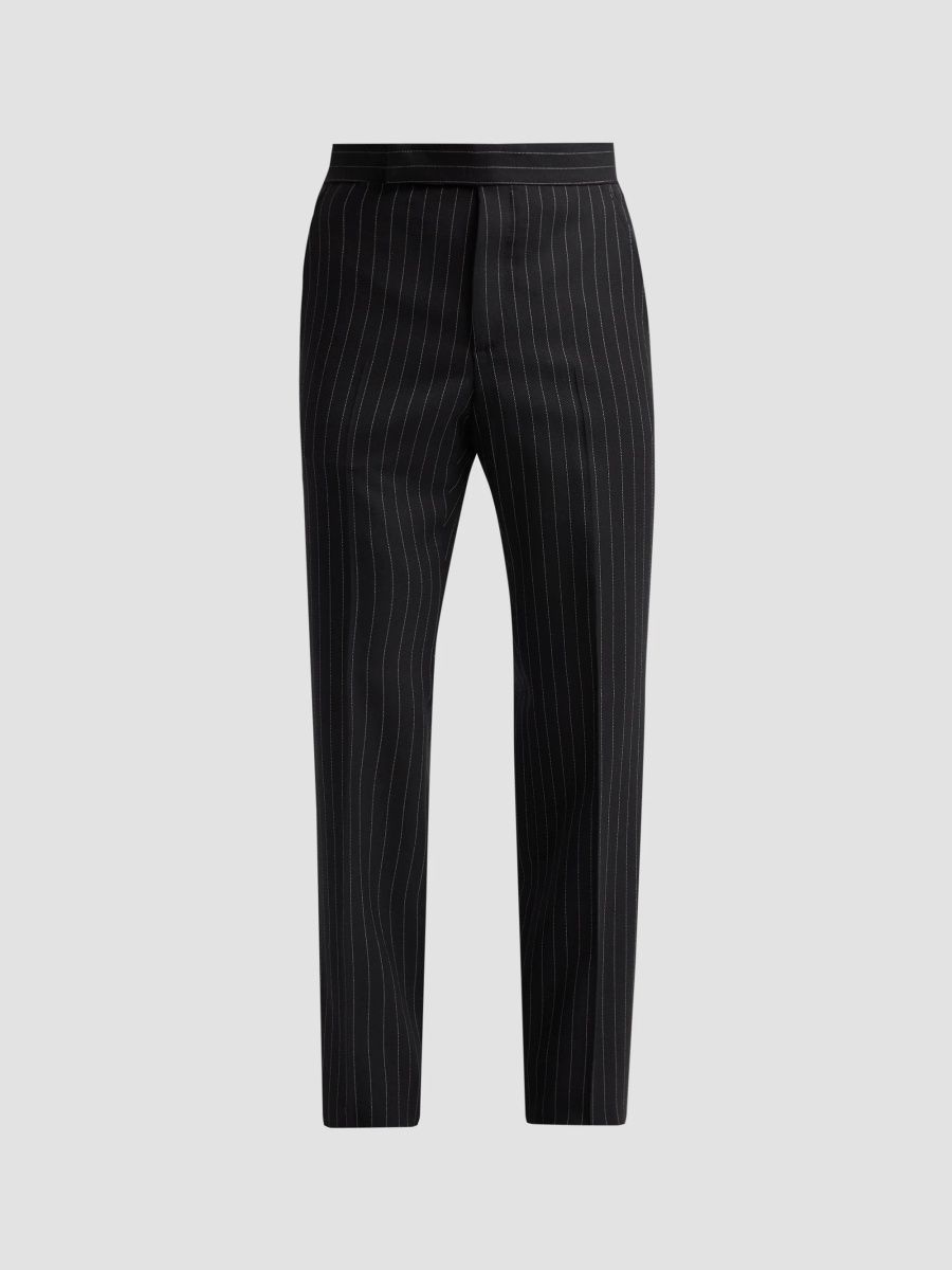 TOM FORD Men's Sharp Pinstriped Wool Twill Trousers - Black Chalk - Size 42