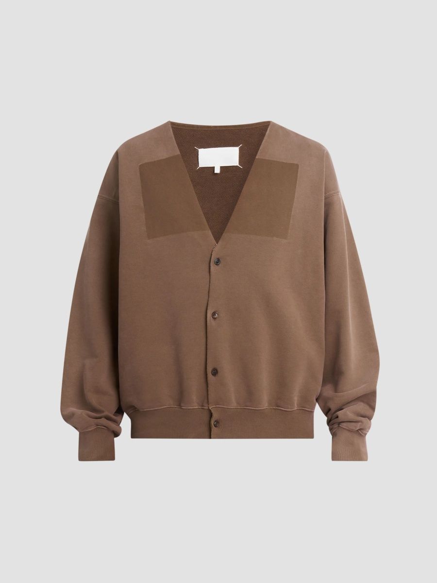 Maison Margiela Men's Cotton Fleece V-Neck Cardigan - Mocha - Size Medium