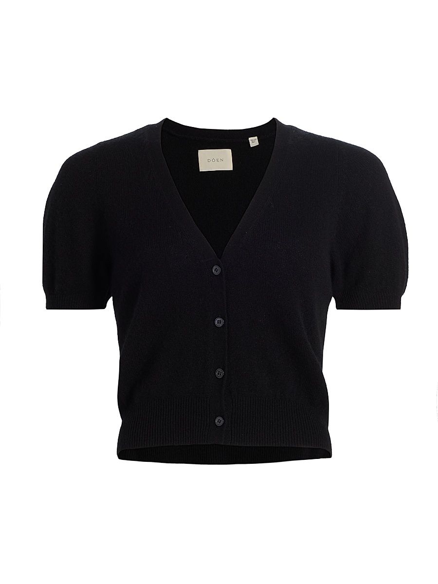 Women's Arella Puff-Sleeve Cashmere Cardigan - Black - Size XXS