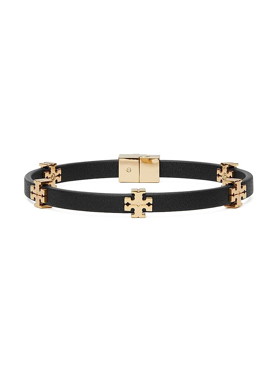 Women's Icon Bio Goldtone & Faux-Leather Bracelet - Tory Gold Black - Size Small