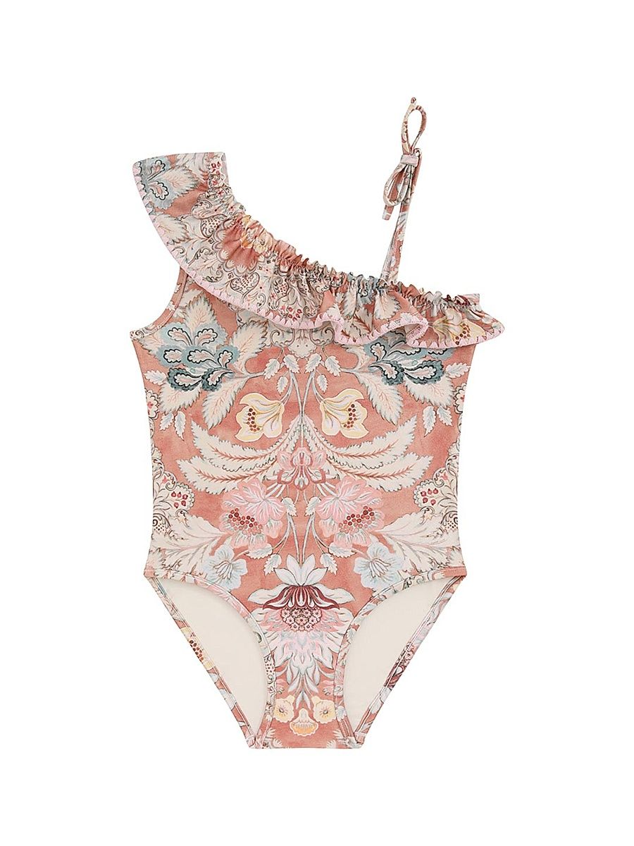 Baby's, Little Girl's & Girl's Daylight Asymmetric One-Piece Swimsuit - Rust Floral - Size 12