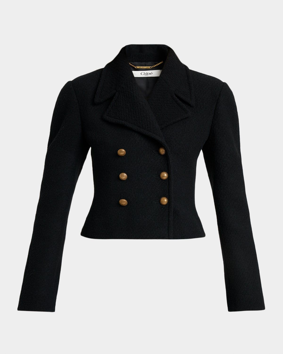 Double-Breasted Wool Bouclette Crop Jacket