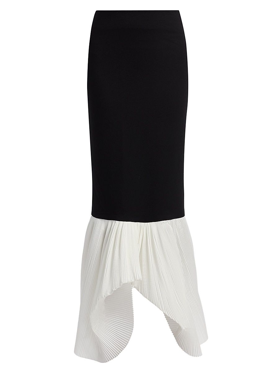 Women's Accordion Pleated Peplum Maxi Skirt - Black White - Size 12