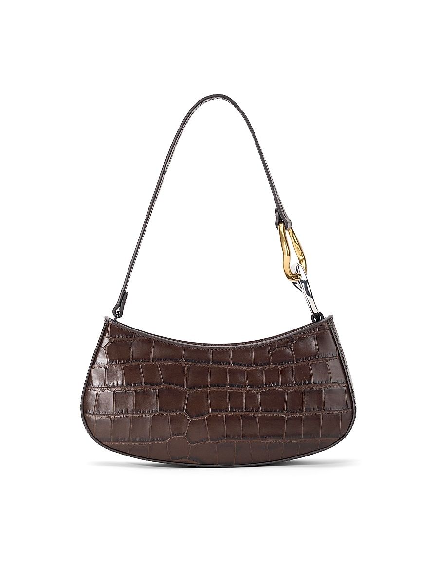 Women's Ollie Crocodile-Embossed Leather Shouder Bag - Espresso Croco