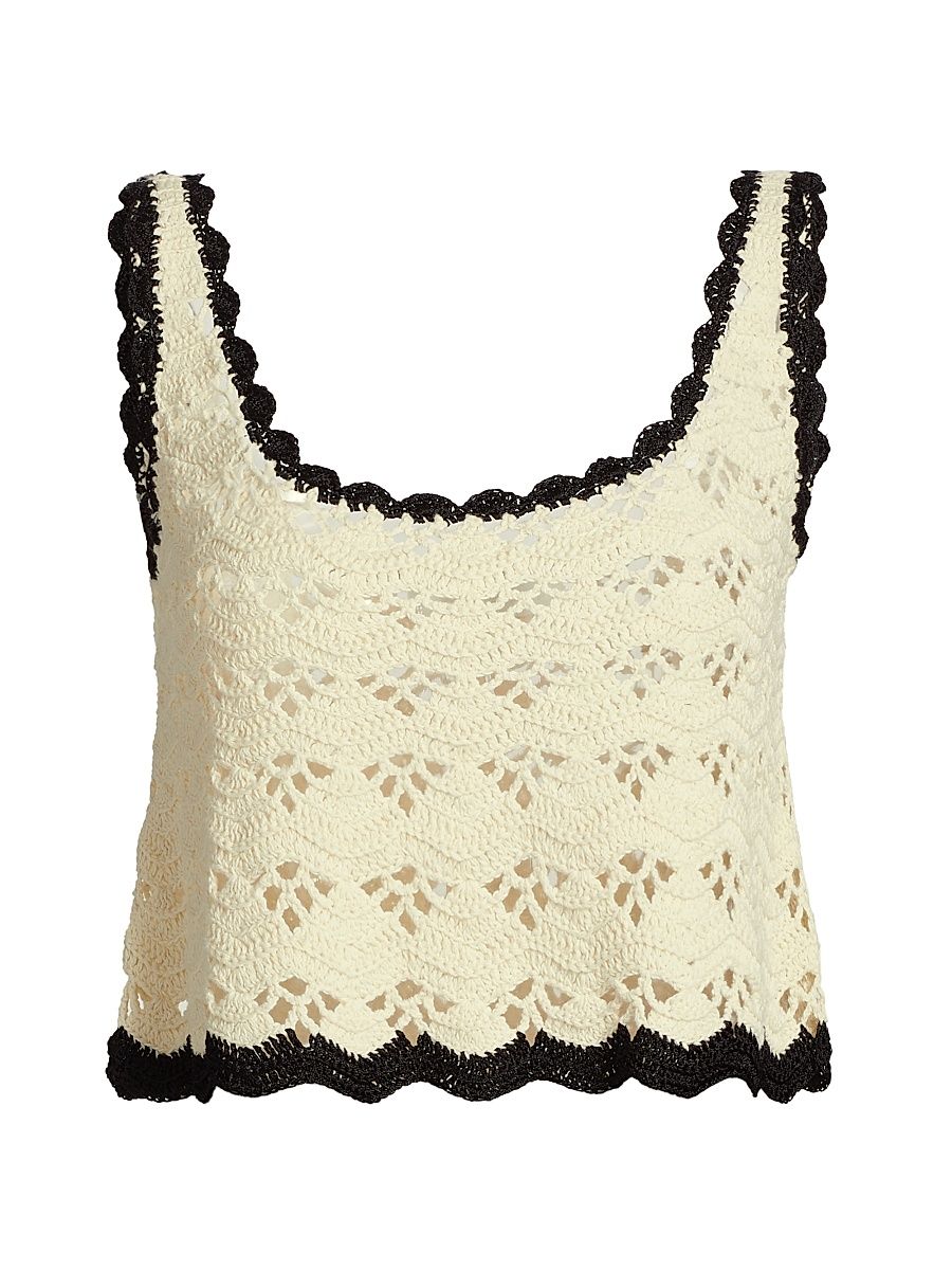 Women's Rhiannon Scallop-Trimmed Crochet Tank - Cream Black - Size 8