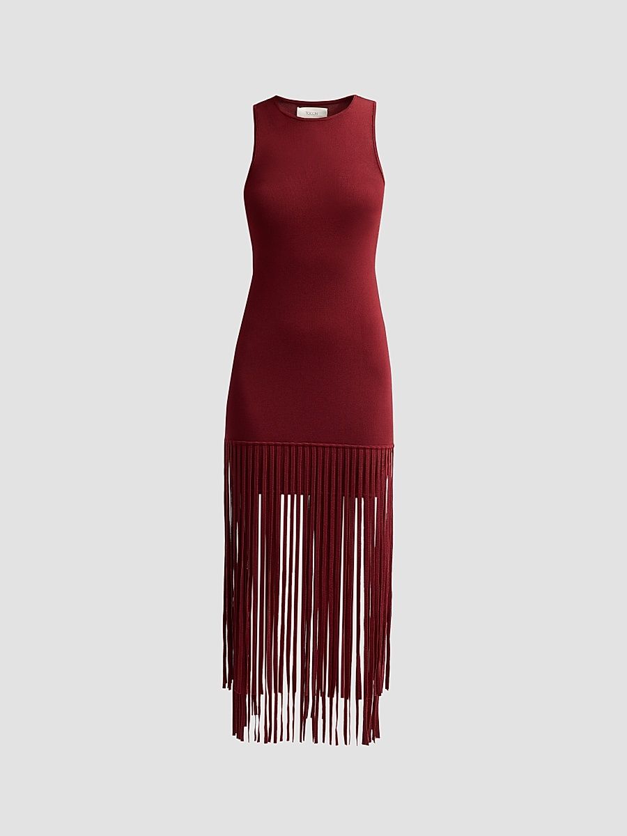 Women's Margaux Racer Fringe Mini Dress - Oxblood - Size XL