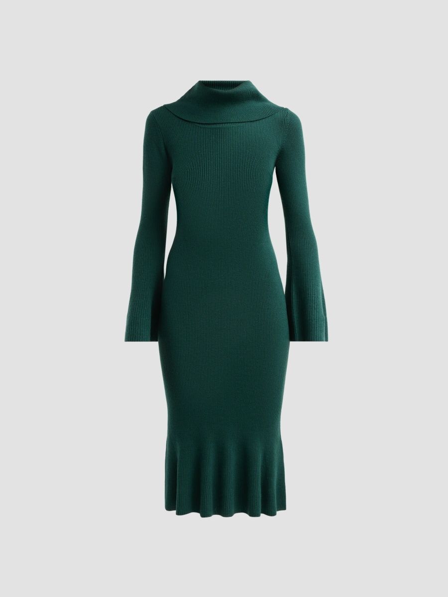 Elie Tahari Women's Lucia Rib-Knit Merino Wool Sweater Dress - Enchanted Evergreen - Size XS