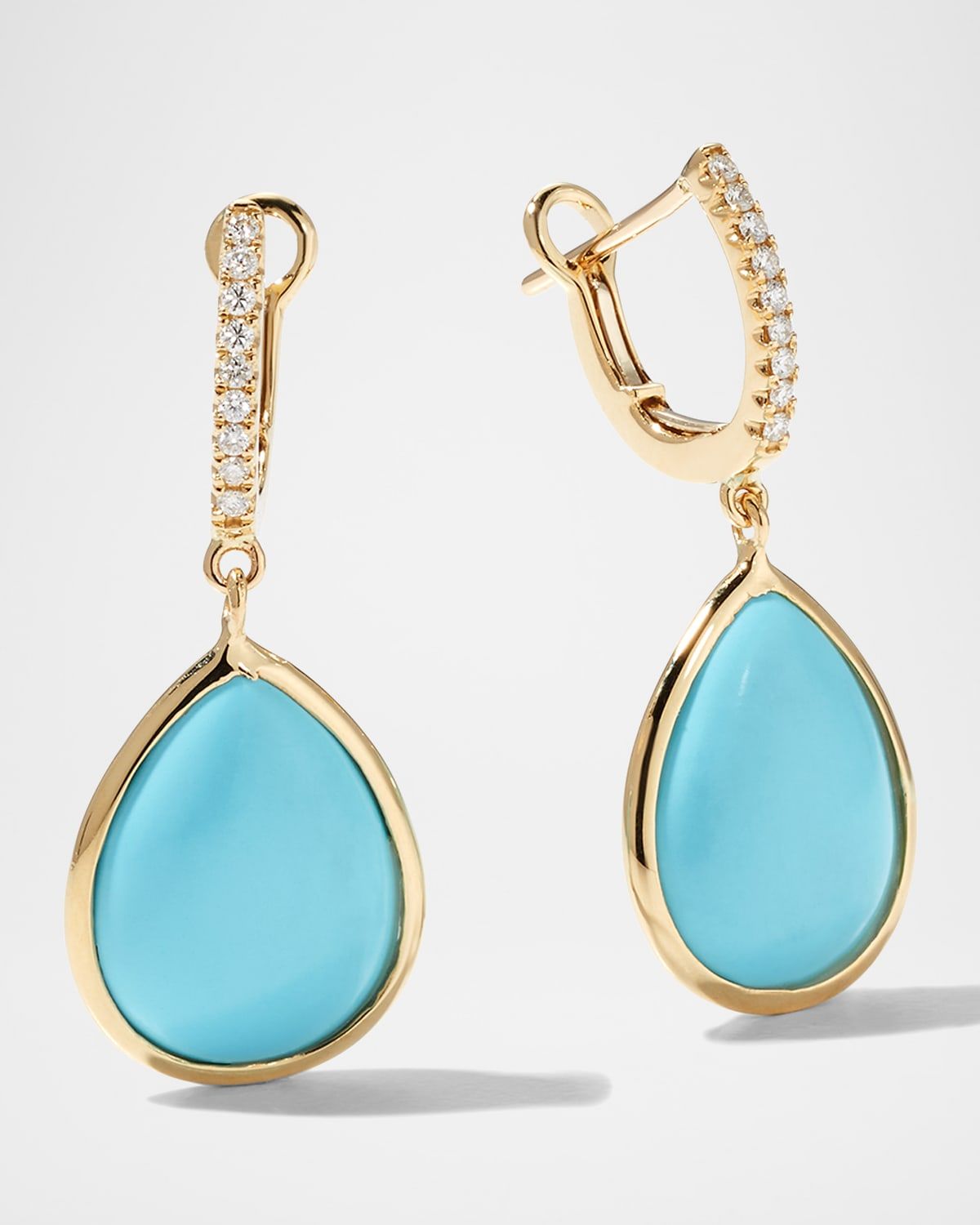 14K Yellow Gold Small Luna Drop Earrings with Diamonds