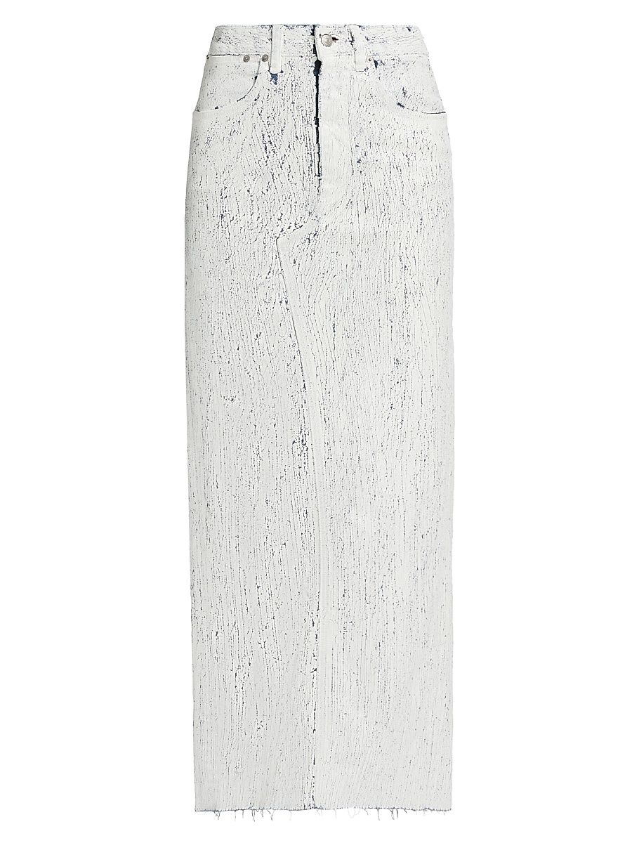 Women's Crackled Denim Maxi Skirt - White - Size 2