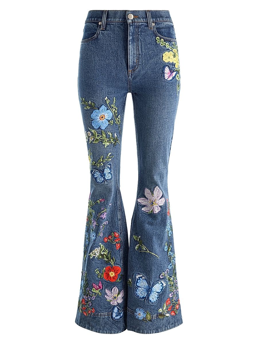 Women's Beautiful Embroidered High-Rise Bell-Bottom Jeans - Brooklyn Blue Multi - Size 26