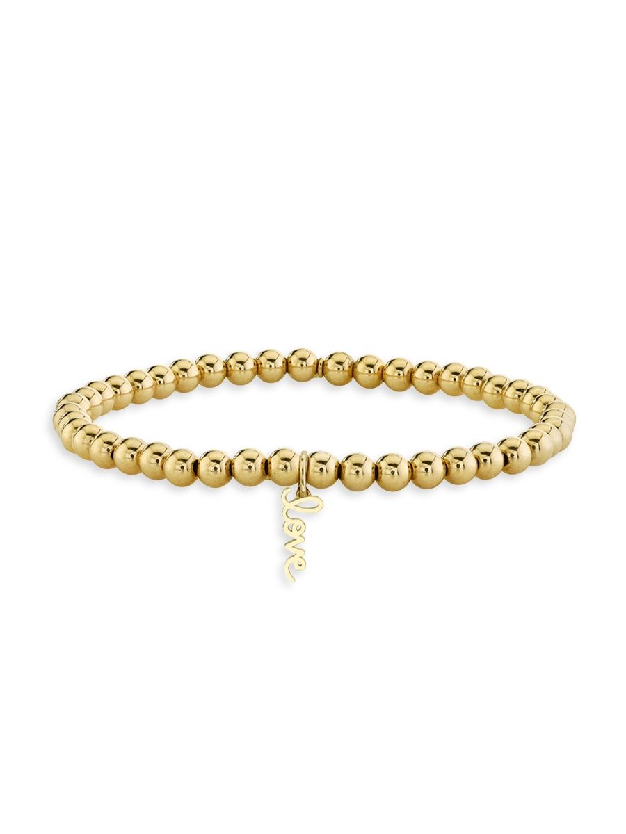 Sydney Evan Women's Pure 14K Yellow Gold "Love" Beaded Stretch Bracelet - Yellow Gold