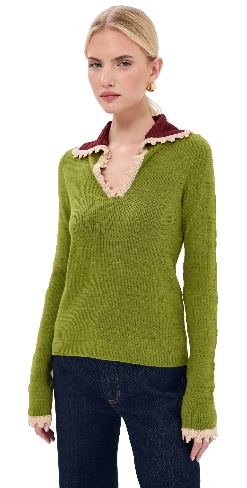 La DoubleJ Picket Polo Sweater Solid L