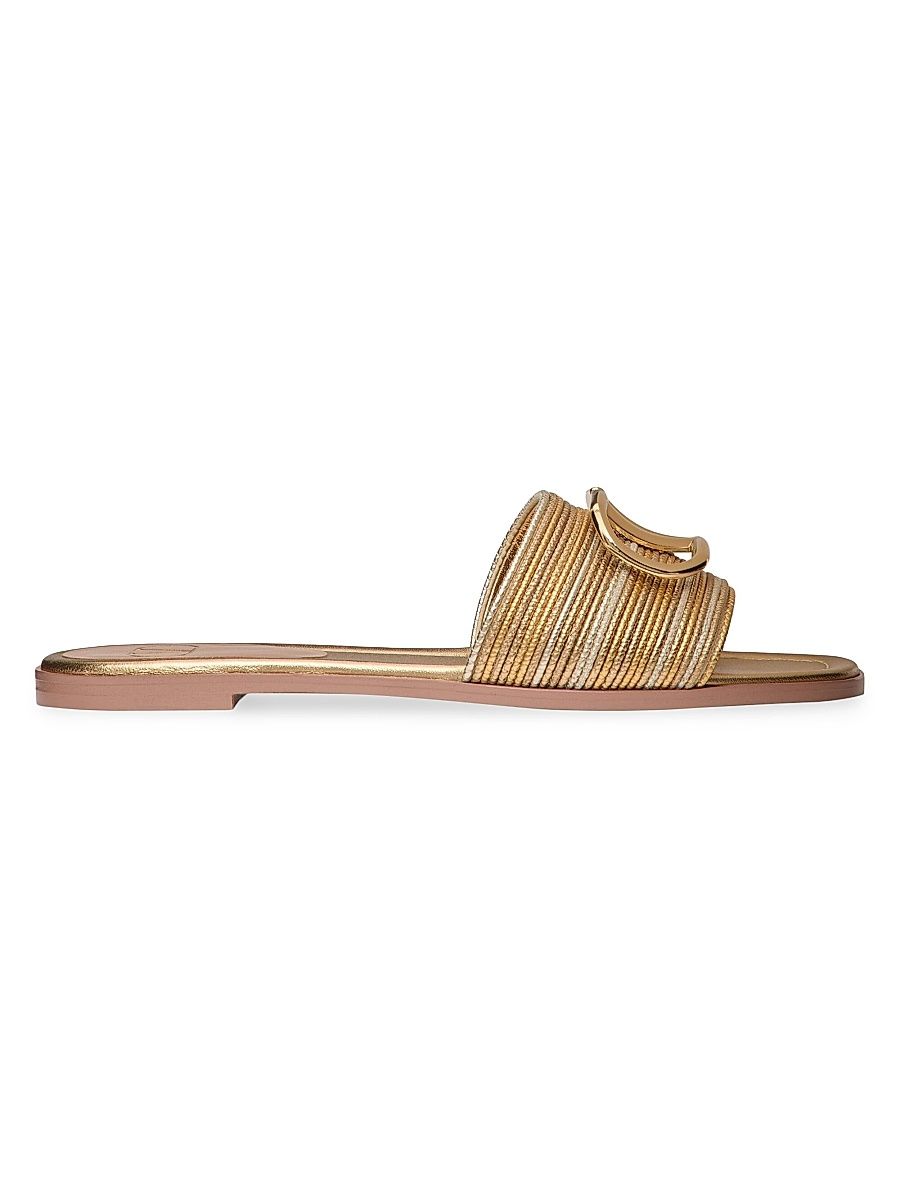 Women's VLogo Signature Metallic Leather Slide Sandals - Gold - Size 7
