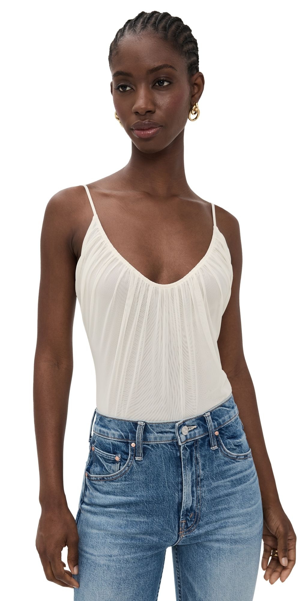 L'AGENCE Gelina Ruched Thong Bodysuit Vintage White XXL