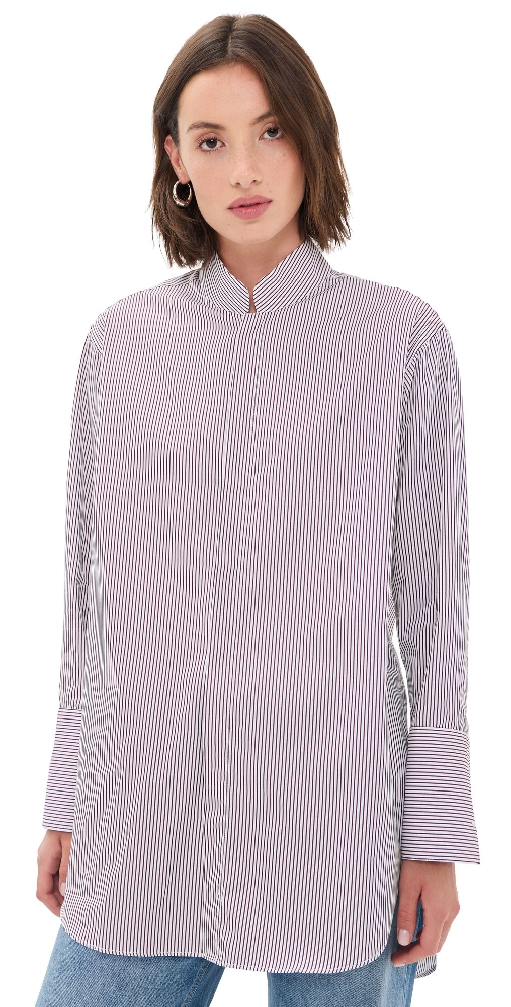 Comme Si Mandarin Collar Button Down Shirt Sorrento Stripe S