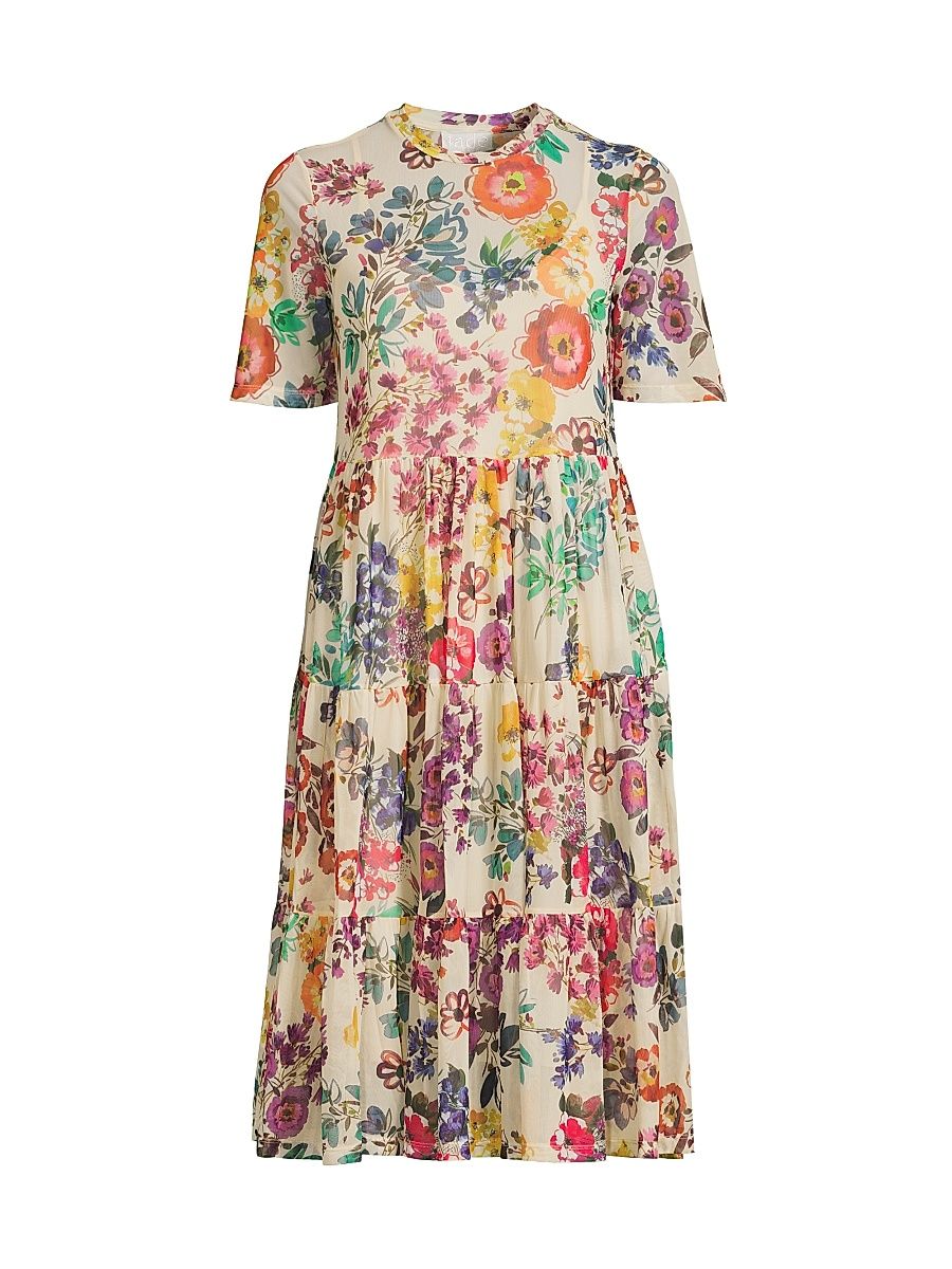 Women's Evalon Floral Mesh Tiered Dress - Evalon - Size XS