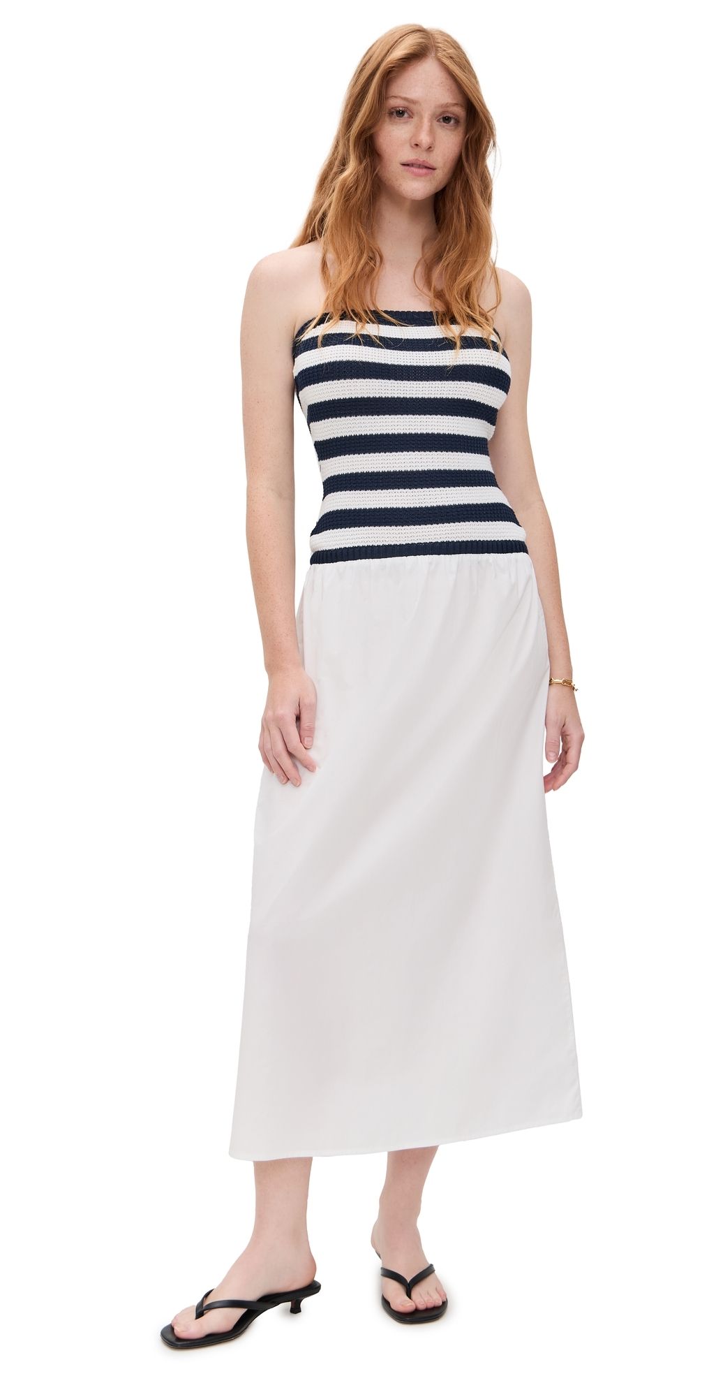 Onia Crochet Knit Poplin Maxi Dress Deep Navy/White M